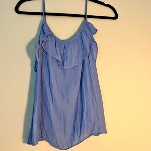 Blue tank top with ruffle detail